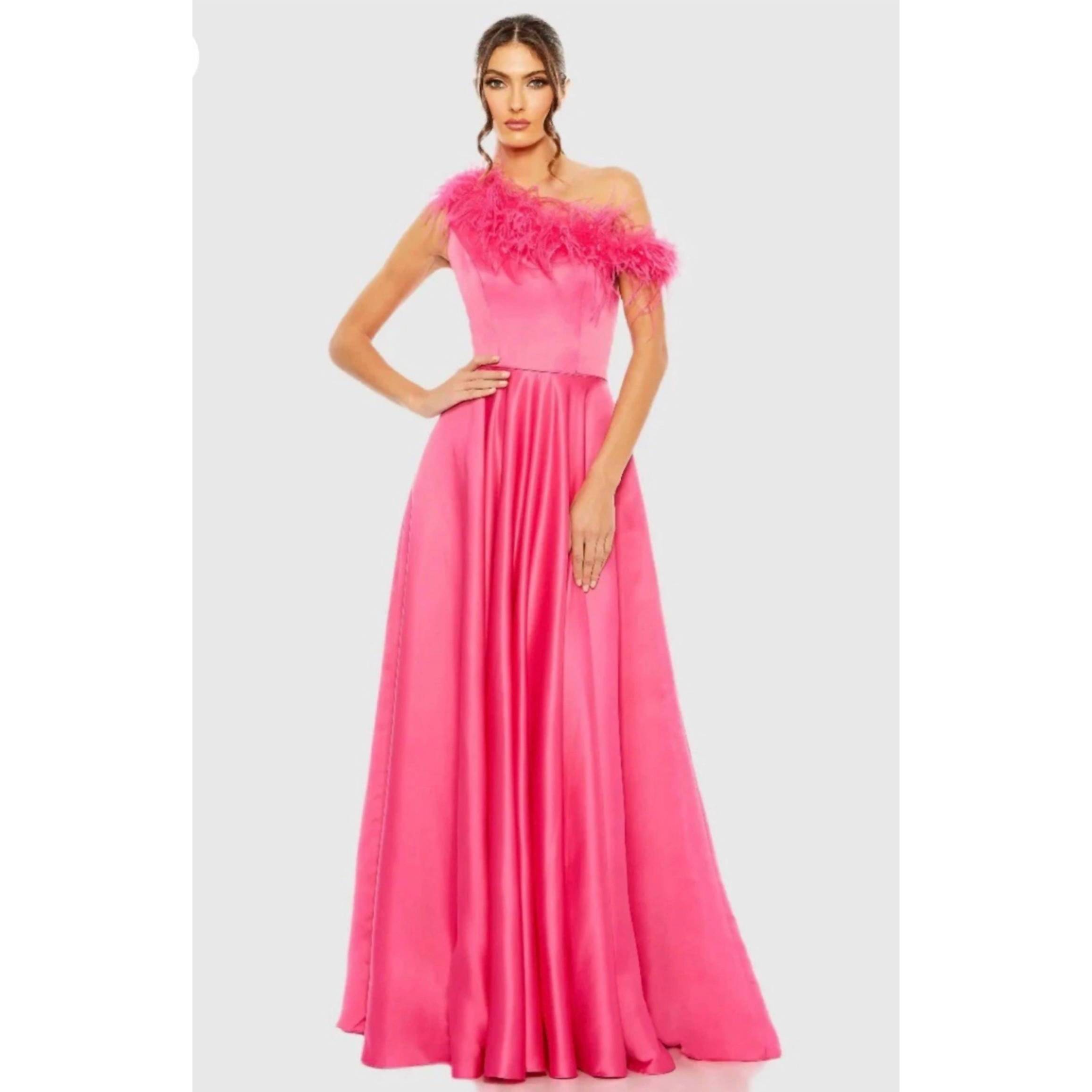 New Mac Duggal One Shoulder A-Line Gown In Hot Pink